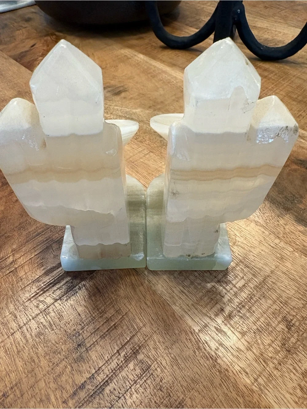 Polished White Onyx Decorative Obelisk Bookends - Neutral Home Accents